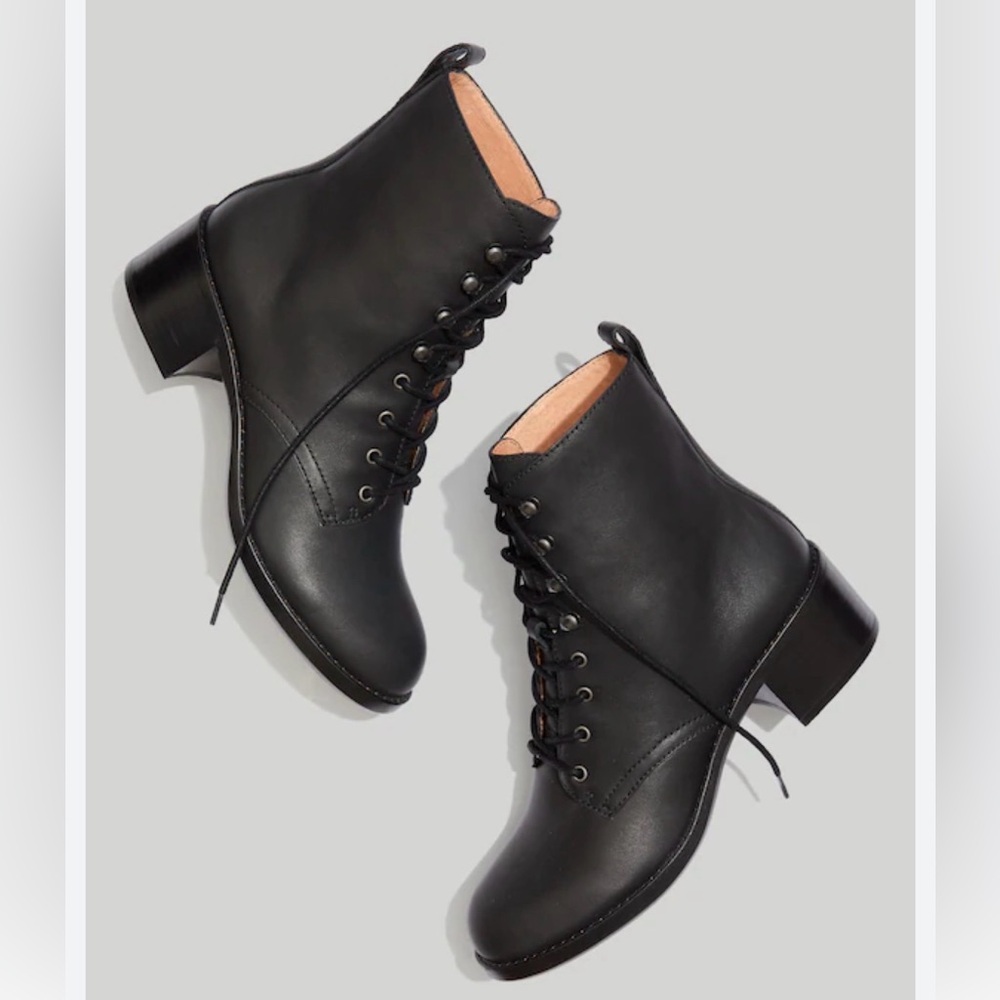Patti Black Lace-Up Leather Ankle Boots